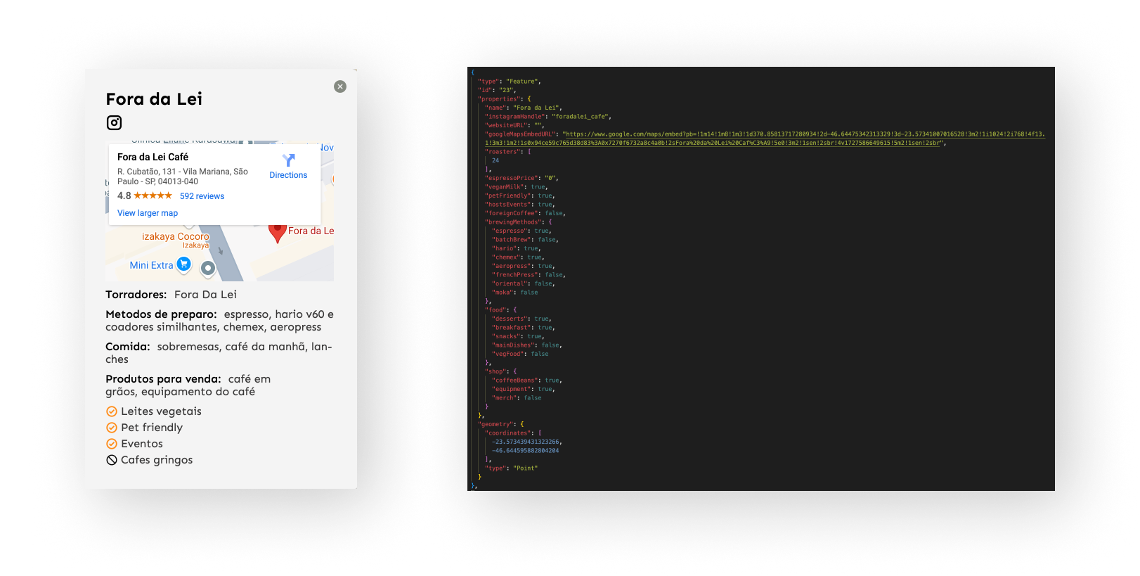 item details vs JSON code